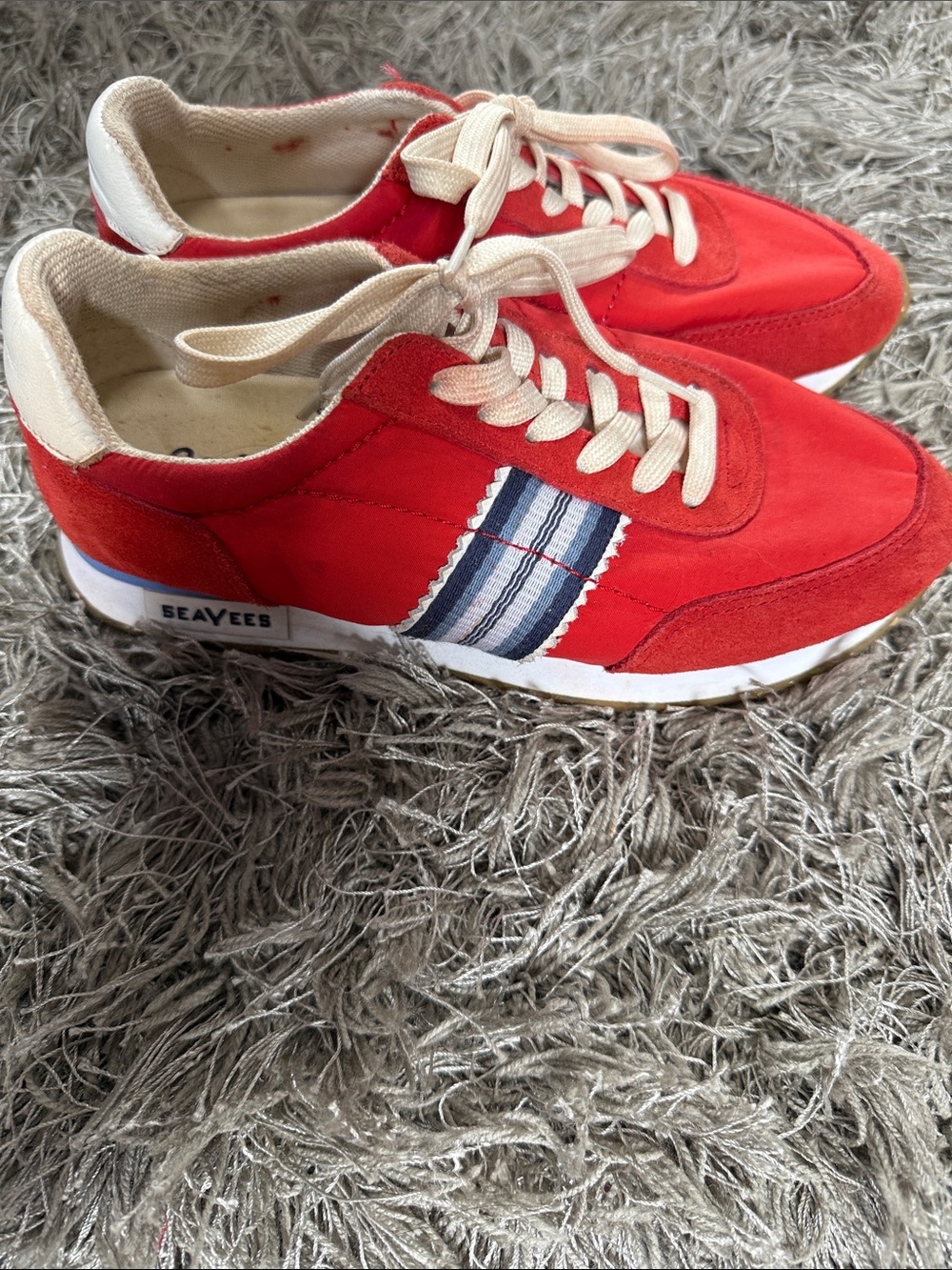 SeaVees Red Sneakers with Navy & White Stripe